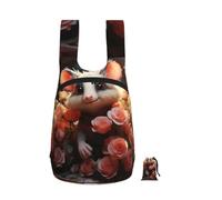 RLDOBOFE Cartoon Opossum and Roses Backpack - Lightweight 16L Foldable Hiking Daypack Packable Back Pack Travel Bag Zipper