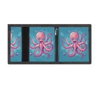 RLDOBOFE Cartoon Sea Creatures Trifold Wallet Minimalist Mens Wallet with Key Hook 8 Card Slots Modern Stylish Polyester Security Wallets Fashion Slim Credit Card Holder Id Window