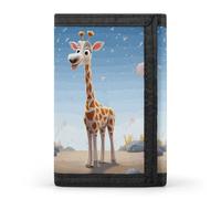 RLDOBOFE Cartoons Giraffe Trifold Wallet Minimalist Mens Wallet with Key Hook 8 Card Slots Modern Stylish Polyester Security Wallets Fashion Slim Credit Card Holder Id Window