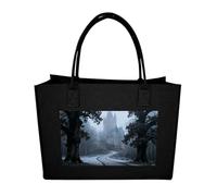 RLDOBOFE Castle Pathway Woods Felt Tote Bag Reusable Foldable Grocery Bag Versatile Large Capacity Commuter Handbag, Black, One Size