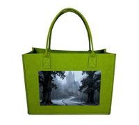 RLDOBOFE Castle Pathway Woods Felt Tote Bag Reusable Foldable Grocery Bag Versatile Large Capacity Commuter Handbag, Light Green, One Size