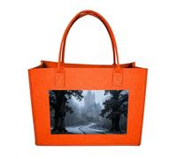 RLDOBOFE Castle Pathway Woods Felt Tote Bag Reusable Foldable Grocery Bag Versatile Large Capacity Commuter Handbag, Fruit Orange, One Size