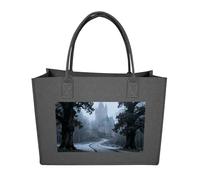 RLDOBOFE Castle Pathway Woods Felt Tote Bag Reusable Foldable Grocery Bag Versatile Large Capacity Commuter Handbag, Dark Gray, One Size