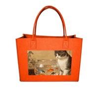 RLDOBOFE Cat And Fish Bowl Felt Tote Bag Reusable Foldable Grocery Bag Versatile Large Capacity Commuter Handbag, Fruit Orange, One Size