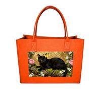 RLDOBOFE Cat And Flower Felt Tote Bag Reusable Foldable Grocery Bag Versatile Large Capacity Commuter Handbag, Fruit Orange, One Size