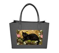 RLDOBOFE Cat And Flower Felt Tote Bag Reusable Foldable Grocery Bag Versatile Large Capacity Commuter Handbag, Dark Gray, One Size