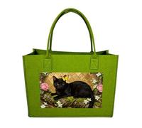 RLDOBOFE Cat And Flower Felt Tote Bag Reusable Foldable Grocery Bag Versatile Large Capacity Commuter Handbag, Light Green, One Size