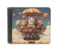 RLDOBOFE Cat And Hot Air Balloon Wallet Passcase for Men, Extra Capacity Bifold Leather Wallets with ID Windows, Slim Stylish Wallet for Gift, Blocking Money Clip for Cards, Coin Pouch