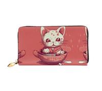 RLDOBOFE Cat Eats Soup Leather Wallet for Women Long Coin Purse Ultra Slim Credit Cards Holder Bifold Clutch