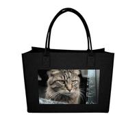 RLDOBOFE Cat in Car Felt Tote Bag Reusable Foldable Grocery Bag Versatile Large Capacity Commuter Handbag, Black, One Size