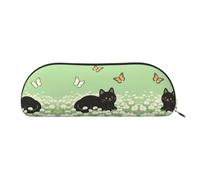 RLDOBOFE Cat Kitten Daisy Pencil Pouch Leather,Small Pen Bags With Zipper For Pencils,Pens,Markers,Makeups,Change,Coins