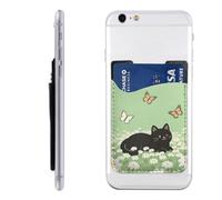 RLDOBOFE Cat Kitten Daisy Phone Wallet, Stick On Card Holder for Back of Phone Case - Leather Cell Phone Card Wallet Sleeve Adhesive Phone Pocket - Compatible with Most Cell Phones