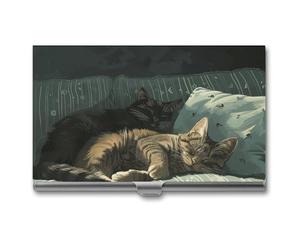 RLDOBOFE Cat Lying on The Sofa Business Card Holder, Slim Aluminum Alloy Card Case, Pocket Name Card Organizer Holder Wallet for Woman, Man, Pocket Or Bag Storage, Office Workers