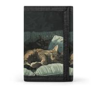 RLDOBOFE Cat on The Sofa Trifold Wallet Minimalist Mens Wallet with Key Hook 8 Card Slots Modern Stylish Polyester Security Wallets Fashion Slim Credit Card Holder Id Window
