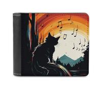 RLDOBOFE Cat Silhouette Wallet Passcase for Men, Extra Capacity Bifold Leather Wallets with ID Windows, Slim Stylish Wallet for Gift, Blocking Money Clip for Cards, Coin Pouch