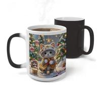 RLDOBOFE Cat Sing Christmas Carols Ceramic Color Changing Mug Heat Transforming Activated Mug 11 Oz Heat Changing Sensitive Tea Cup Magic Novelty Coffee Cup Drinkware Home Kitchen Gift