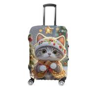 RLDOBOFE Cat Sing Christmas Carols Travel Luggage Cover Anti Scratch Suitcase Protector Washable Elastic Baggage Cover, white, Small, Stylish