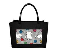 RLDOBOFE Cat & Yarn Felt Tote Bag Reusable Foldable Grocery Bag Versatile Large Capacity Commuter Handbag, Black, One Size