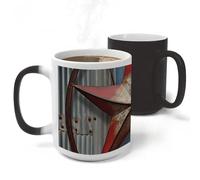 RLDOBOFE Ceramic Discoloration Mug for Office, 11 Oz Heat Changing Mugs for Party, Personalized American Wastern Texas Star Coffee Cup with Handle, Funny Magic Tea Cups for Birthday Gifts