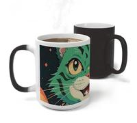 RLDOBOFE Ceramic Discoloration Mug for Office, 11 Oz Heat Changing Mugs for Party, Personalized Anime Green Cat Coffee Cup with Handle, Funny Magic Tea Cups for Birthday Gifts