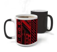 RLDOBOFE Ceramic Discoloration Mug for Office, 11 Oz Heat Changing Mugs for Party, Personalized Black And Red Coffee Cup with Handle, Funny Magic Tea Cups for Birthday Gifts