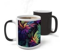 RLDOBOFE Ceramic Discoloration Mug for Office, 11 Oz Heat Changing Mugs for Party, Personalized Colorful Flower Coffee Cup with Handle, Funny Magic Tea Cups for Birthday Gifts