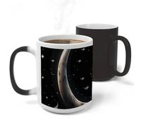 RLDOBOFE Ceramic Discoloration Mug for Office, 11 Oz Heat Changing Mugs for Party, Personalized Crescent Moon on Black Background Coffee Cup with Handle, Funny Magic Tea Cups for Birthday Gifts