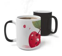 RLDOBOFE Ceramic Discoloration Mug for Office, 11 Oz Heat Changing Mugs for Party, Personalized Cute Cherry Coffee Cup with Handle, Funny Magic Tea Cups for Birthday Gifts