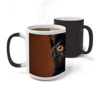 RLDOBOFE Ceramic Discoloration Mug for Office, 11 Oz Heat Changing Mugs for Party, Personalized Cute Peeping Black Cat Coffee Cup with Handle, Funny Magic Tea Cups for Birthday Gifts