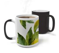 RLDOBOFE Ceramic Discoloration Mug for Office, 11 Oz Heat Changing Mugs for Party, Personalized Lemon Branch Leaves Coffee Cup with Handle, Funny Magic Tea Cups for Birthday Gifts