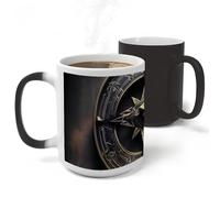 RLDOBOFE Ceramic Discoloration Mug for Office, 11 Oz Heat Changing Mugs for Party, Personalized Magical Design Norse Runes Compass Coffee Cup with Handle, Funny Magic Tea Cups for Birthday Gifts