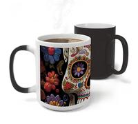 RLDOBOFE Ceramic Discoloration Mug for Office, 11 Oz Heat Changing Mugs for Party, Personalized Sugar Skulls Coffee Cup with Handle, Funny Magic Tea Cups for Birthday Gifts