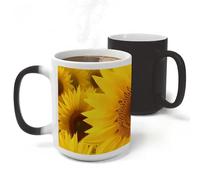 RLDOBOFE Ceramic Discoloration Mug for Office, 11 Oz Heat Changing Mugs for Party, Personalized Sunflowers Coffee Cup with Handle, Funny Magic Tea Cups for Birthday Gifts
