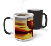 RLDOBOFE Ceramic Discoloration Mug for Office, 11 Oz Heat Changing Mugs for Party, Personalized Sunset Wine Glass Coffee Cup with Handle, Funny Magic Tea Cups for Birthday Gifts