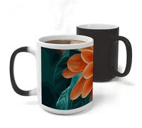 RLDOBOFE Ceramic Discoloration Mug for Office, 11 Oz Heat Changing Mugs for Party, Personalized Teal And Flower Coffee Cup with Handle, Funny Magic Tea Cups for Birthday Gifts