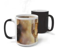 RLDOBOFE Ceramic Discoloration Mug for Office, 11 Oz Heat Changing Mugs for Party, Personalized Two Glasses of Champagne Coffee Cup with Handle, Funny Magic Tea Cups for Birthday Gifts