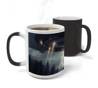 RLDOBOFE Ceramic Discoloration Mug for Office, 11 Oz Heat Changing Mugs for Party, Personalized UFO Landing Coffee Cup with Handle, Funny Magic Tea Cups for Birthday Gifts