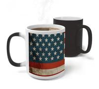 RLDOBOFE Ceramic Discoloration Mug for Office, 11 Oz Heat Changing Mugs for Party, Personalized USA Flag Coffee Cup with Handle, Funny Magic Tea Cups for Birthday Gifts