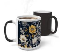 RLDOBOFE Ceramic Discoloration Mug for Office, 11 Oz Heat Changing Mugs for Party, Personalized With Floral Pattern Coffee Cup with Handle, Funny Magic Tea Cups for Birthday Gifts
