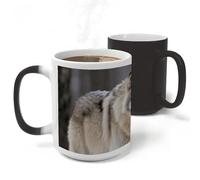 RLDOBOFE Ceramic Discoloration Mug for Office, 11 Oz Heat Changing Mugs for Party, Personalized Wolf in The Snow Coffee Cup with Handle, Funny Magic Tea Cups for Birthday Gifts