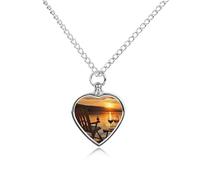 RLDOBOFE Chair at Sunset Lake Cremation Jewelry for Ashes Heart Urn Necklaces Personalized Memorial Necklace Dog Cat Keepsake Pendant Custom Small Locket Ash Holder for Women Men