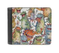 RLDOBOFE Chaotic Colorful Monsters Wallet Passcase for Men, Extra Capacity Bifold Leather Wallets with ID Windows, Slim Stylish Wallet for Gift, Blocking Money Clip for Cards, Coin Pouch