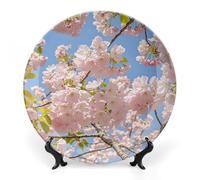 RLDOBOFE Cherry Blossom Decorative Plate Ceramic Display Plate with Stand Salad Plates Colorful Porcelain Dinner Dishes Dessert Appetizer Dishes for Kitchen Party Table Decor 7inch