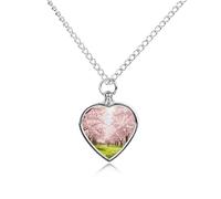 RLDOBOFE Cherry Blossom Meadow Cremation Jewelry for Ashes Heart Urn Necklaces Personalized Memorial Necklace Dog Cat Keepsake Pendant Custom Small Locket Ash Holder for Women Men
