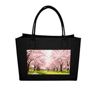 RLDOBOFE Cherry Blossom Meadow Felt Tote Bag Reusable Foldable Grocery Bag Versatile Large Capacity Commuter Handbag, Black, One Size