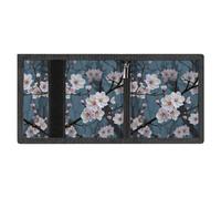 RLDOBOFE Cherry Blossom Trifold Wallet Minimalist Mens Wallet with Key Hook 8 Card Slots Modern Stylish Polyester Security Wallets Fashion Slim Credit Card Holder Id Window