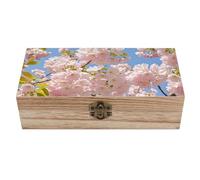 RLDOBOFE Cherry Blossom Wooden Keepsake Box with Lids Wood Storage Box with A Hinged Lid Decorative Boxes Table Large Rectangular Organizer Container for Jewelry Photos Craft
