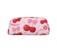 RLDOBOFE Cherry Pink Bow With Red Lips print Pencil Bag waterproof Zipper Pencil Case Leather Pen Box Cosmetic Bag For Office Pencil