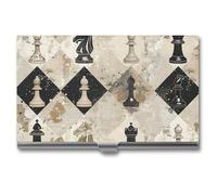 RLDOBOFE Chess Piece Brown Pattern Business Card Holder, Slim Aluminum Alloy Card Case, Pocket Name Card Organizer Holder Wallet for Woman, Man, Pocket Or Bag Storage, Office Workers