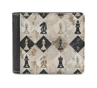 RLDOBOFE Chess Piece Brown Pattern Wallet Passcase for Men, Extra Capacity Bifold Leather Wallets with ID Windows, Slim Stylish Wallet for Gift, Blocking Money Clip for Cards, Coin Pouch